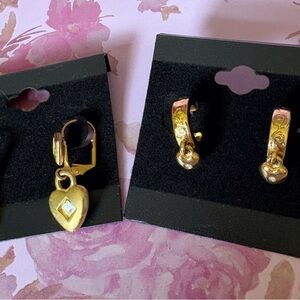 Elegant Gold Tone Heart Style Earrings ~~2 pairs